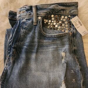 Trendy Blue Straight Leg Jeans with Studded Pocket